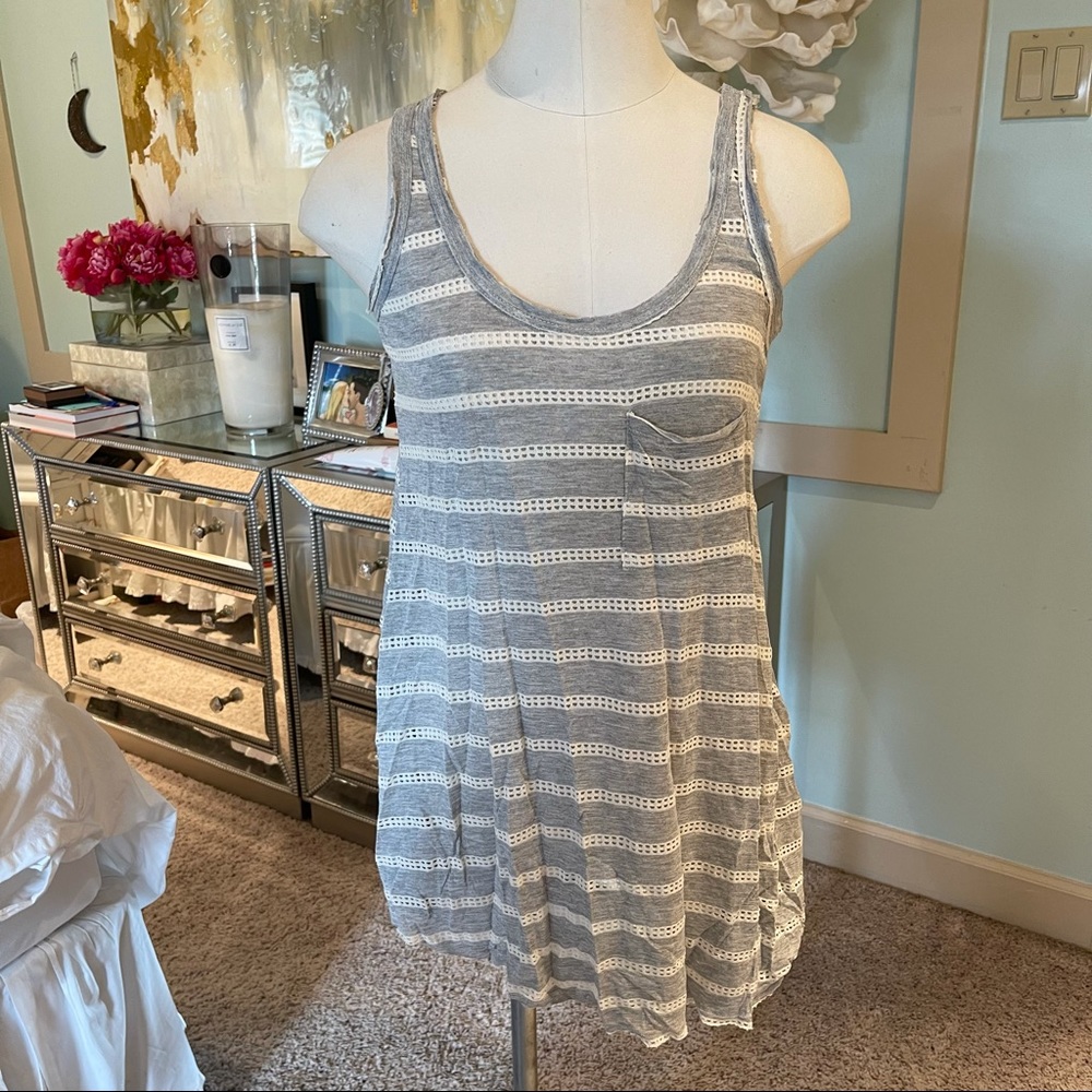 Anthropologie Loungewear Grey & Cream Striped Tank